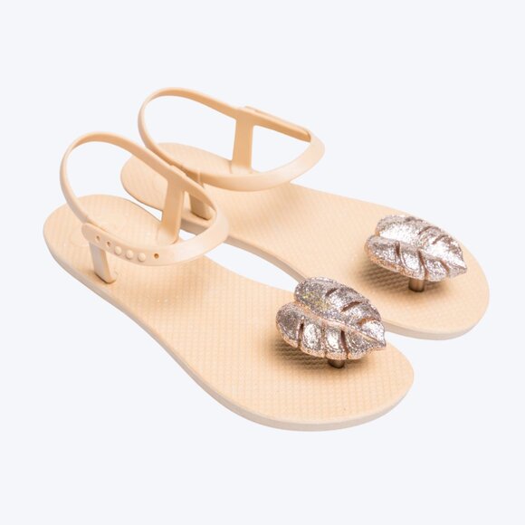 ZHOELALA – Sandals Comfort “TROPICAL LEAVES” • Champagne Cream - Picture 2 of 7